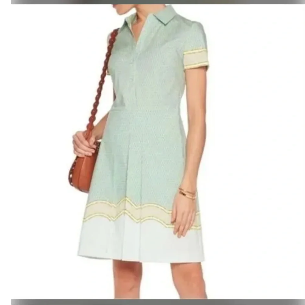 Tory Burch Emmy green pleated cotton stretch shirt dress Sz 4